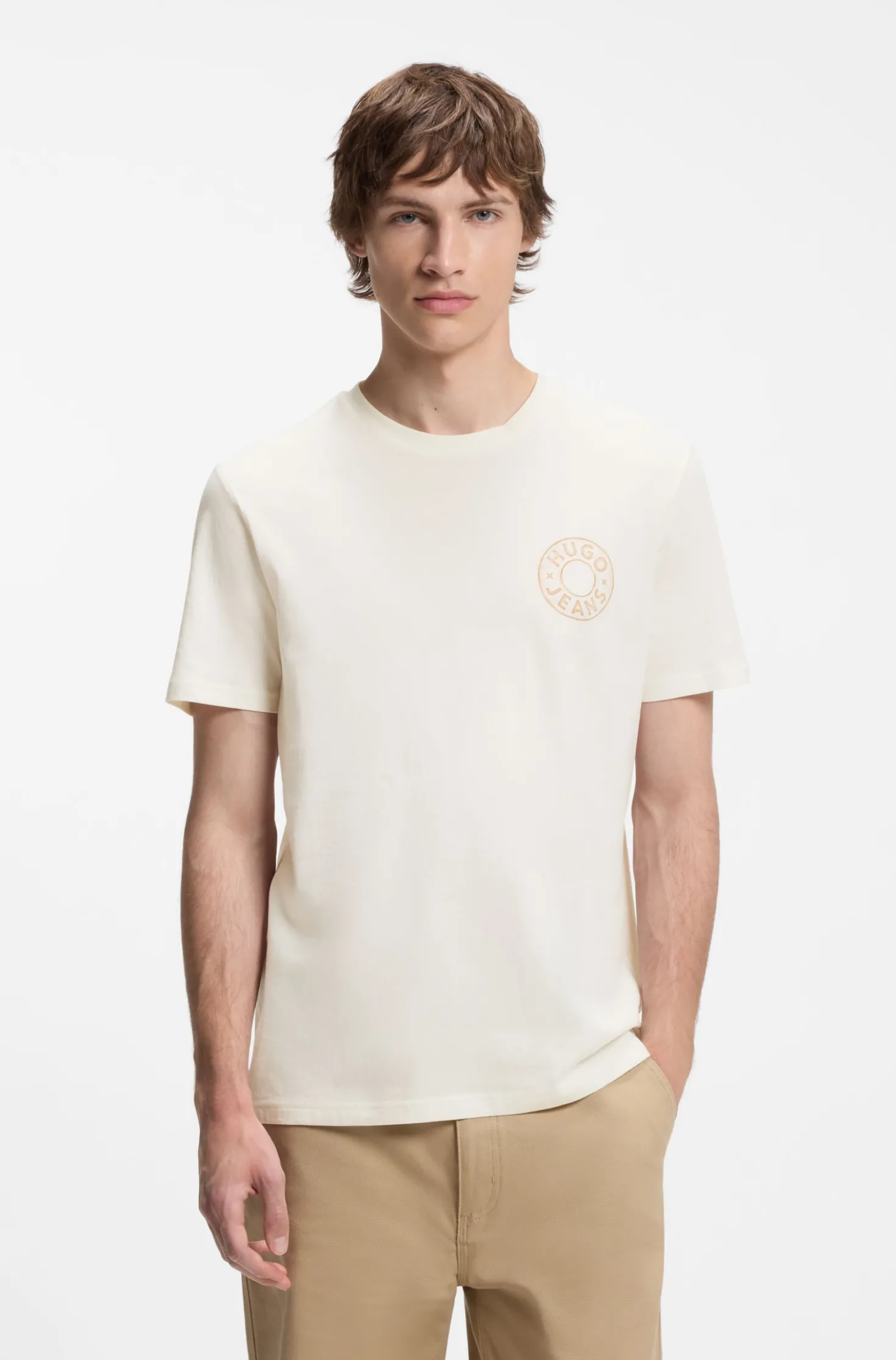 Regular-Fit T-Shirt aus Baumwolle mit Jeansknopf-Print