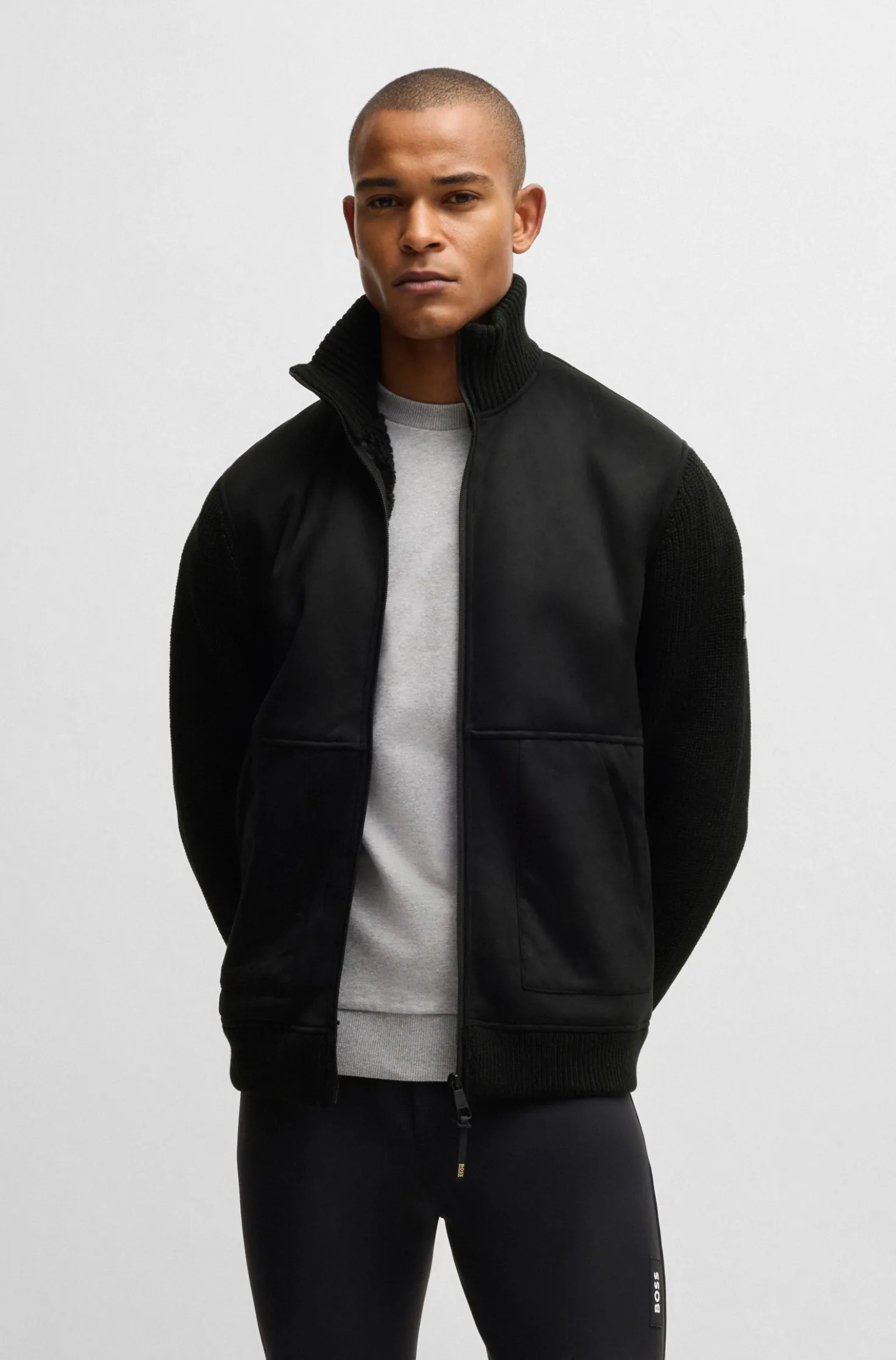 Reitsport-Jacke aus Veloursleder-Imitat mit Strickbündchen