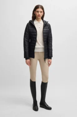 Reitsport-Poloshirt aus Rippstrick mit Oversized-Kragen