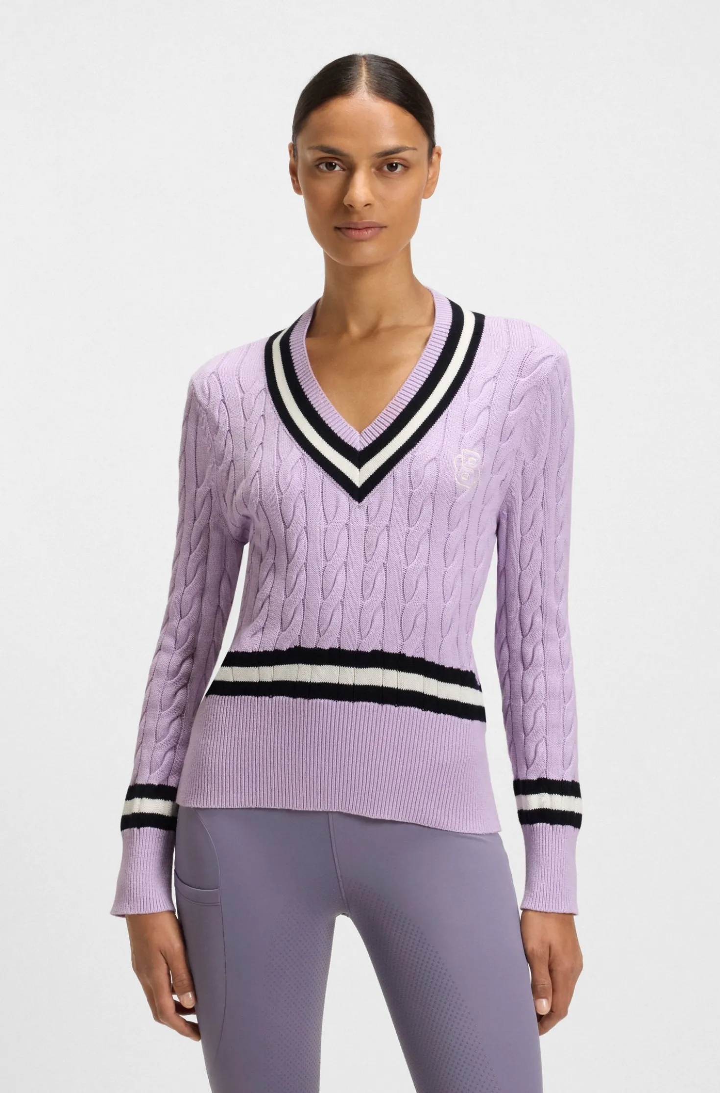 Reitsport-Pullover aus Baumwolle mit Zopfstrick-Struktur