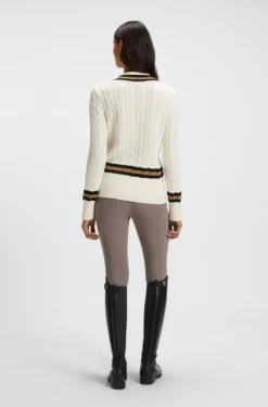 Reitsport-Pullover aus Baumwolle mit Zopfstrick-Struktur