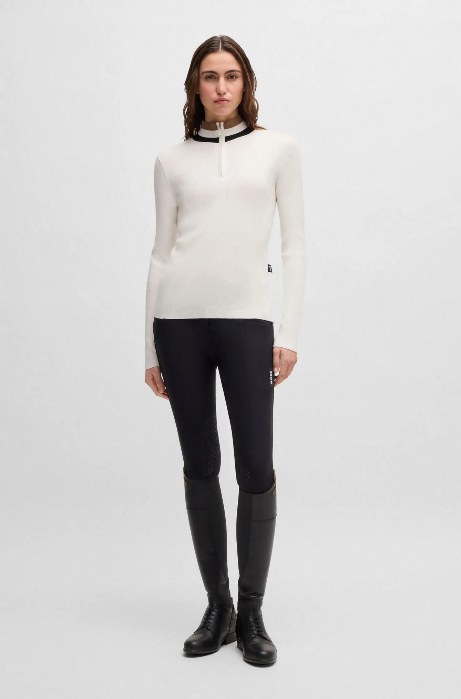Reitsport-Pullover mit Rippstruktur und Troyerkragen