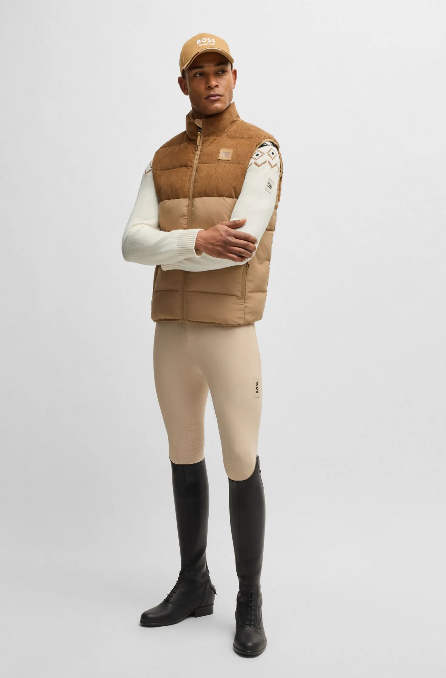 Reitsport-Pullover mit Troyerkragen und Strickmuster