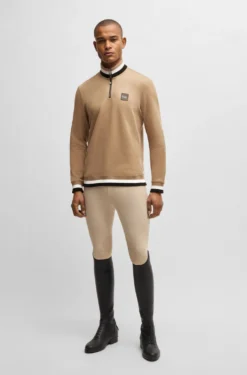 Reitsport-Sweatshirt aus Stretch-Baumwolle mit Troyerkragen