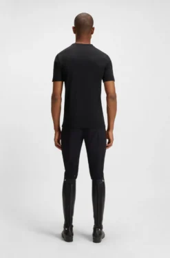 Reitsport-T-Shirt aus Stretch-Baumwolle mit Logo-Patch