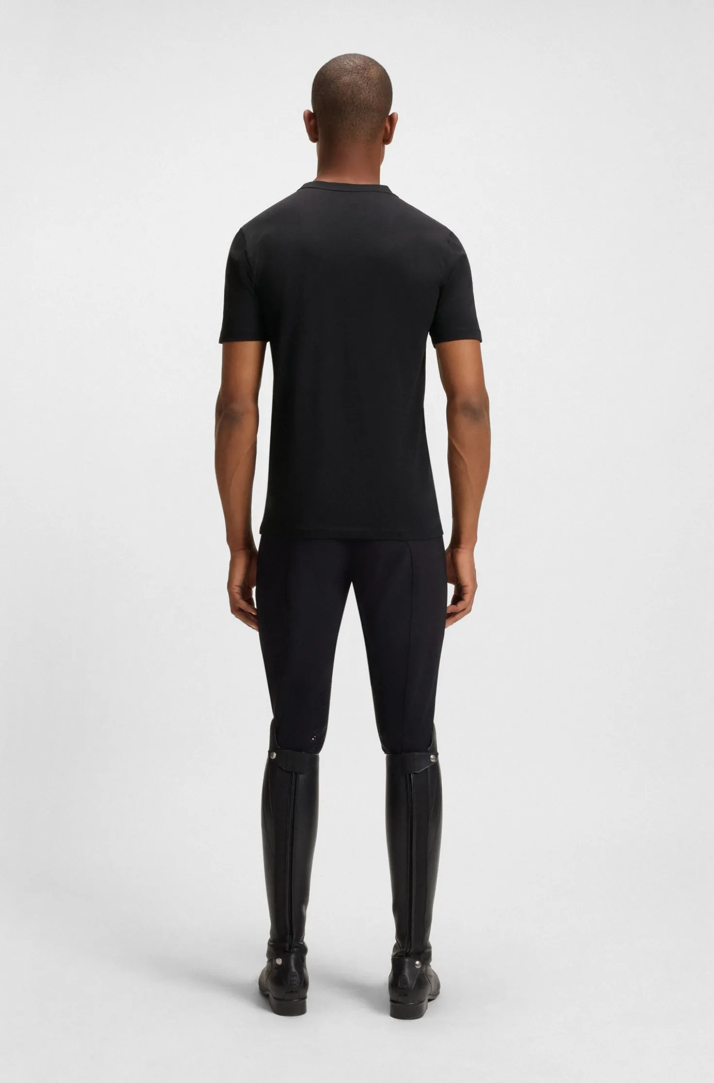Reitsport-T-Shirt aus Stretch-Baumwolle mit Logo-Patch