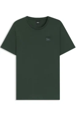 Reitsport-T-Shirt aus Stretch-Baumwolle mit Logo-Patch