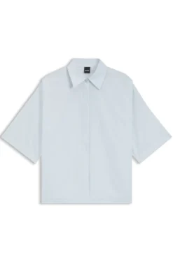 Relaxed-Fit Bluse aus Baumwoll-Popeline mit Spitzkragen