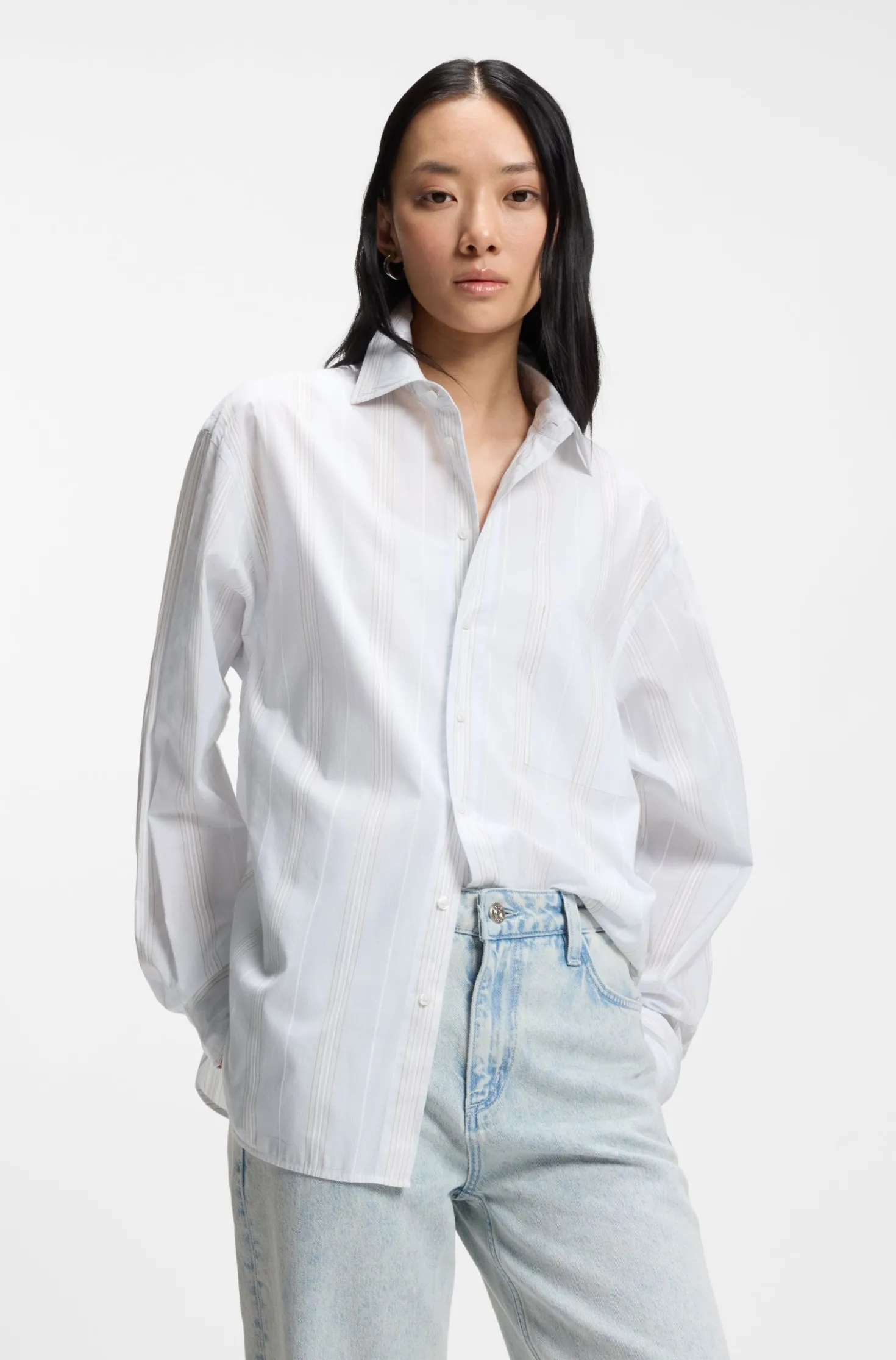 Relaxed-Fit Bluse aus gestreiftem Baumwoll-Canvas