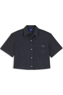 Relaxed-Fit Bluse aus leichtem Denim in Cropped-Länge