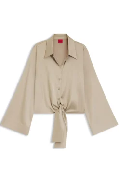 Relaxed-Fit Bluse aus Stretch-Satin mit Krawatten-Detail