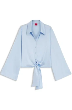 Relaxed-Fit Bluse aus Stretch-Satin mit Krawatten-Detail
