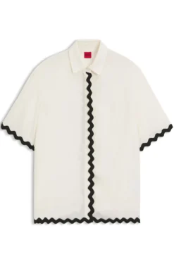 Relaxed-Fit Bluse mit kontrastfarbenem Zickzack-Band