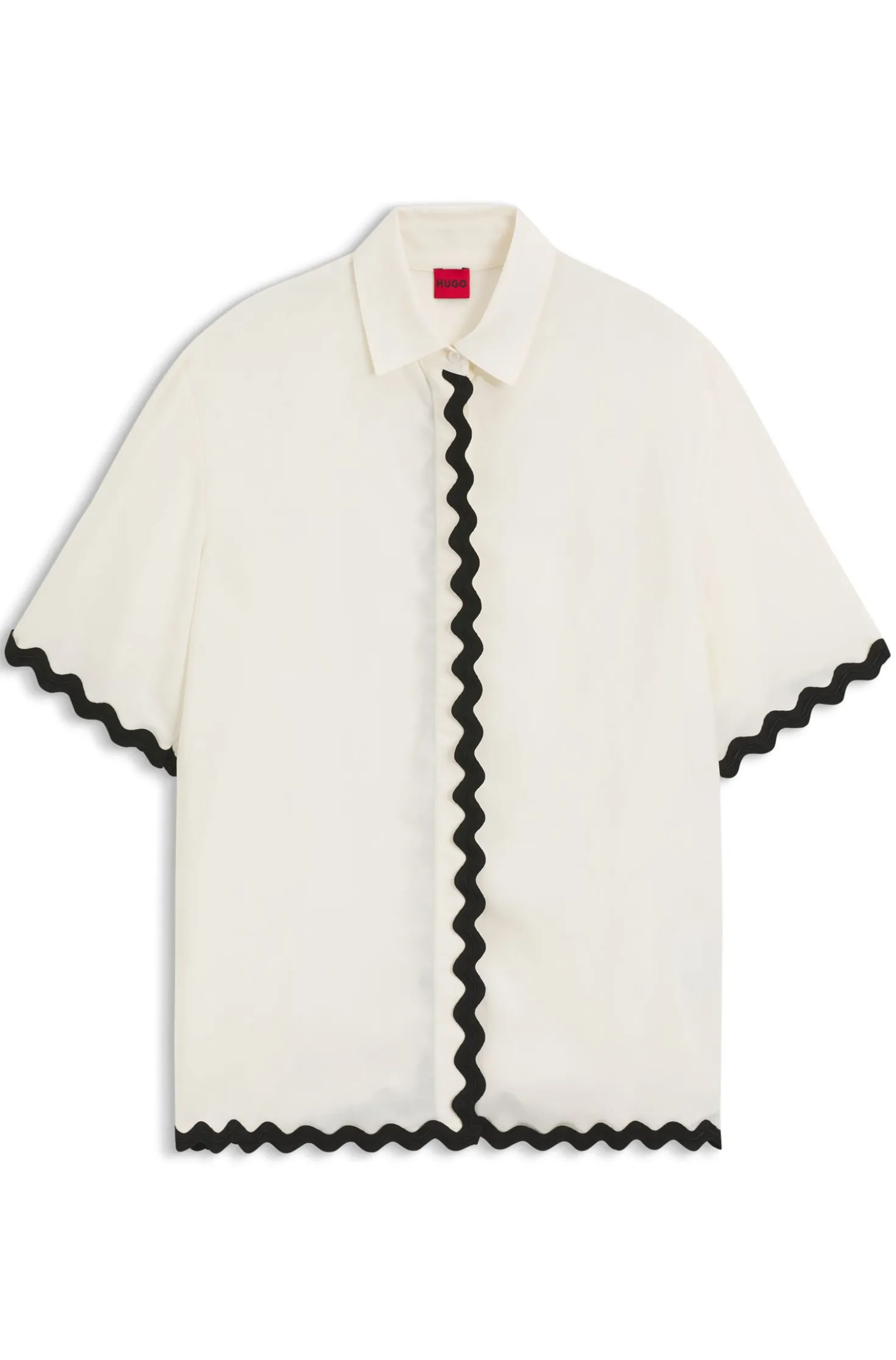 Relaxed-Fit Bluse mit kontrastfarbenem Zickzack-Band