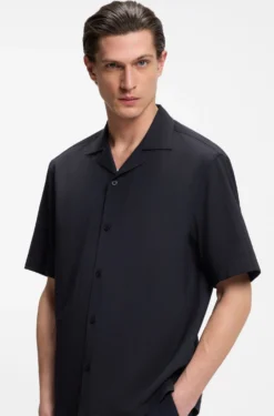 Relaxed-Fit Hemd aus Woll-Mix mit Mesh-Muster