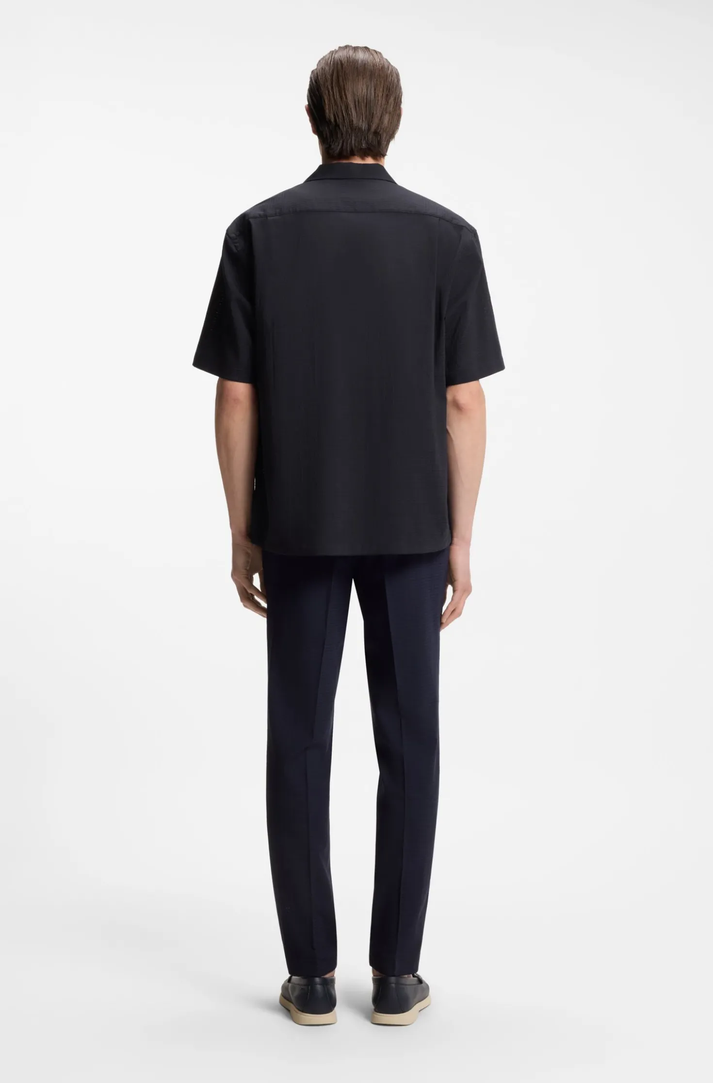 Relaxed-Fit Hemd aus Woll-Mix mit Mesh-Muster