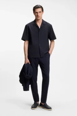 Relaxed-Fit Hemd aus Woll-Mix mit Mesh-Muster