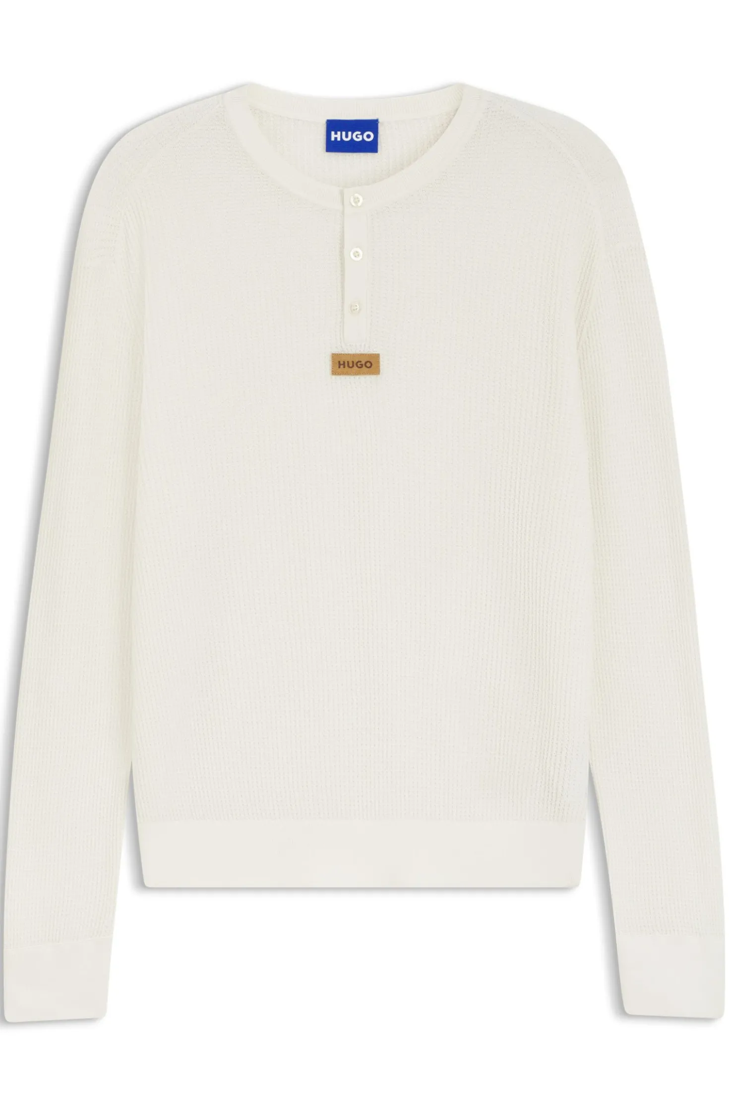 Relaxed-Fit Henley-Pullover aus Baumwolle mit Waffelstruktur