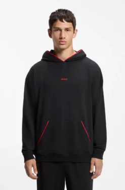 Relaxed-Fit Hoodie mit kontrastfarbener Logo-Paspel