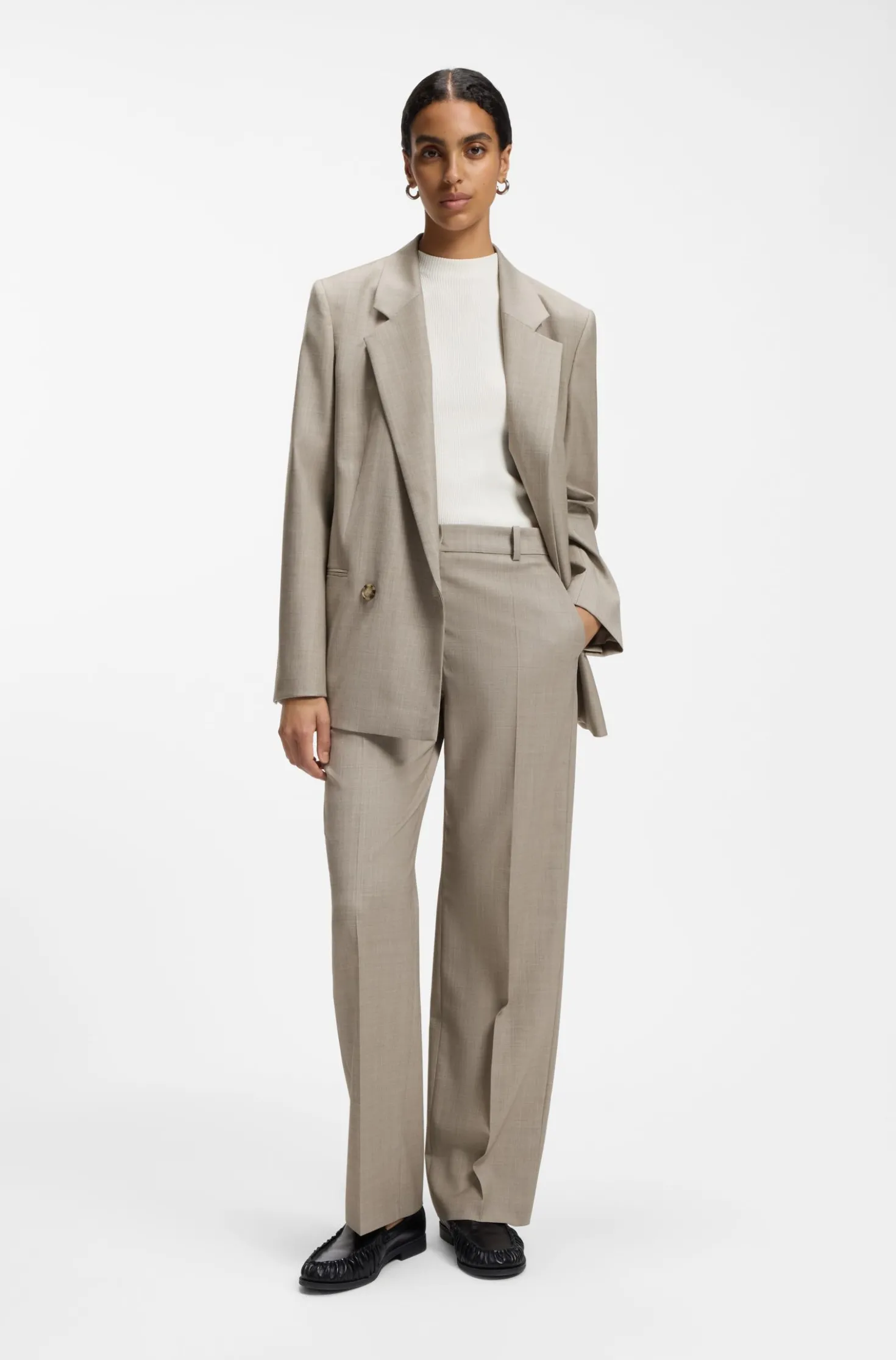Relaxed-Fit Hose aus melierter Schurwolle mit Stretch-Anteil