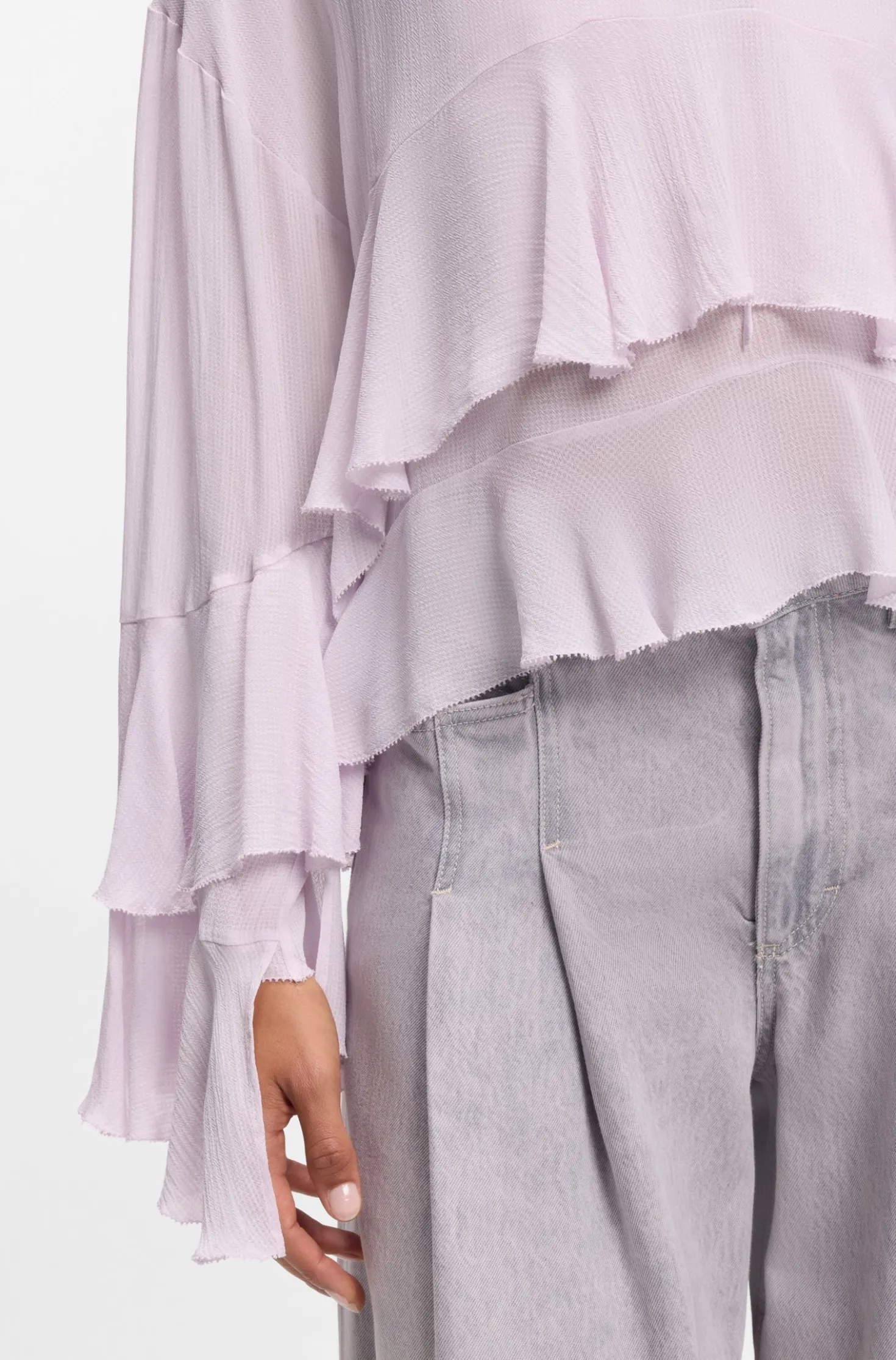 Relaxed-Fit Krepp-Bluse aus Seersucker-Georgette mit Rüschen