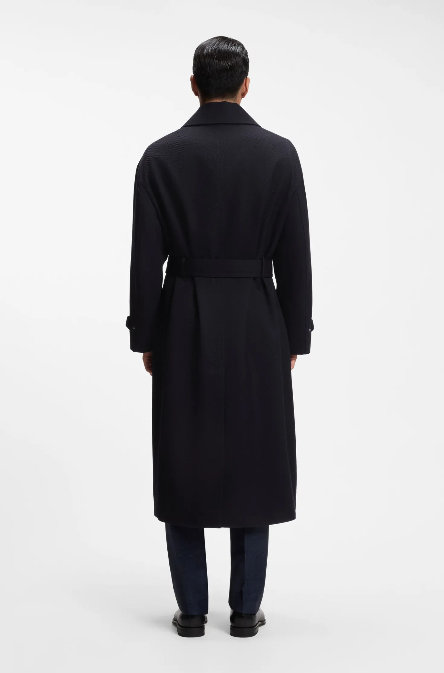 Relaxed-Fit Mantel aus Schurwolle mit Fischgrät-Muster