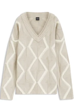 Relaxed-Fit Pullover aus Schurwolle Aran-Strickmuster