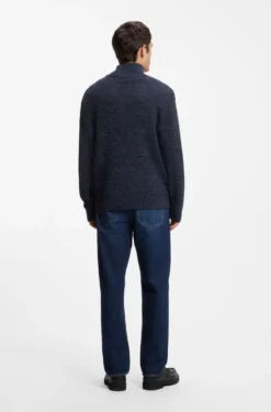 Relaxed-Fit Pullover mit Troyerkragen und Mouliné-Struktur