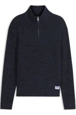 Relaxed-Fit Pullover mit Troyerkragen und Mouliné-Struktur
