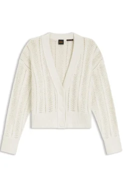 Relaxed-Fit Strickjacke aus Baumwoll-Mix mit Wellenstruktur