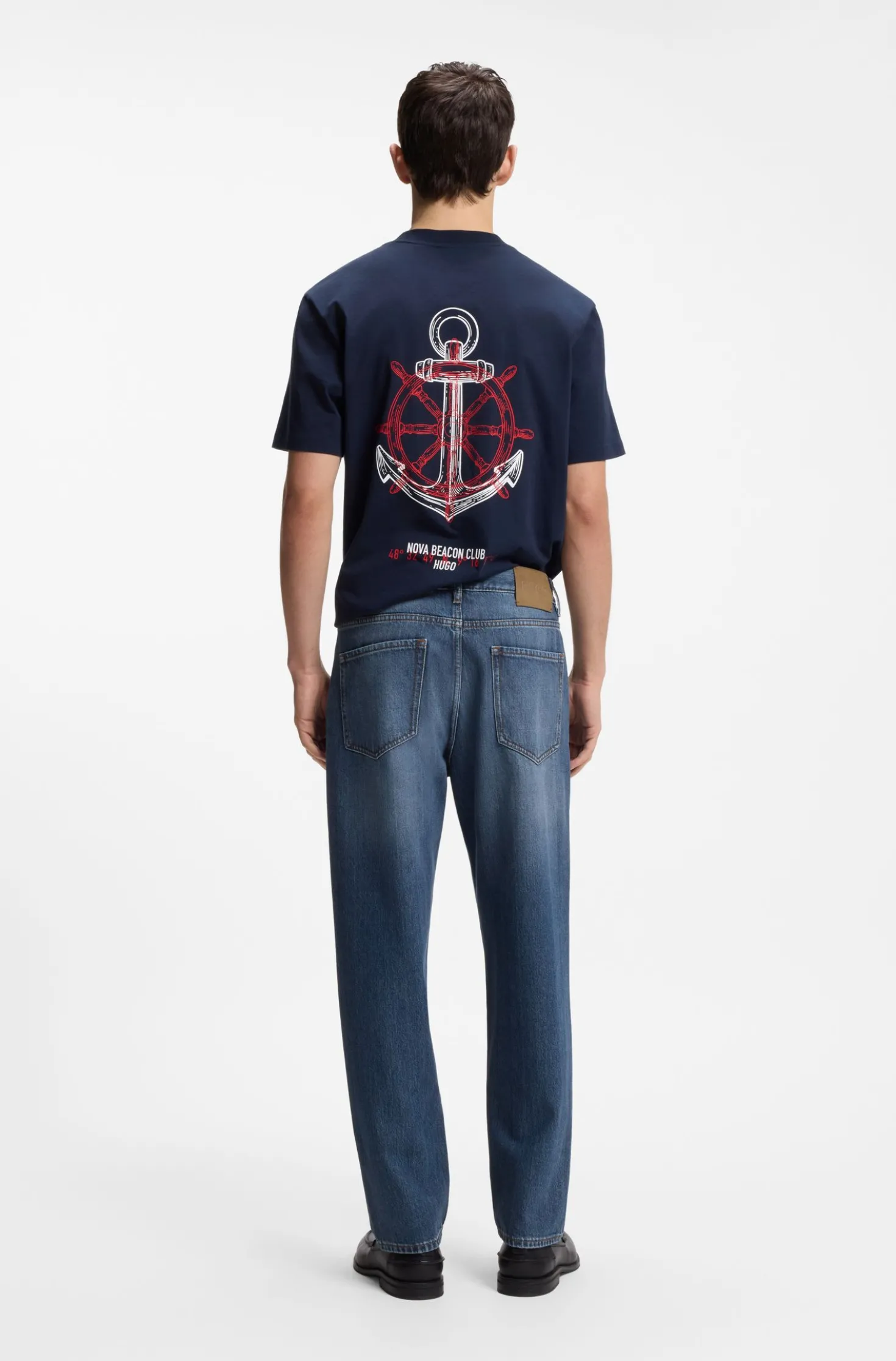 Relaxed Tapered-Fit Jeans aus blauem Denim