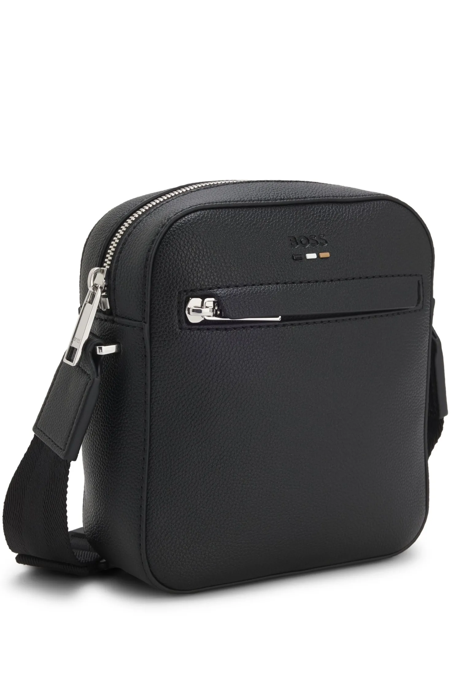 Reporter-Tasche aus genarbtem Kunstleder mit Signature-Stripe-Details