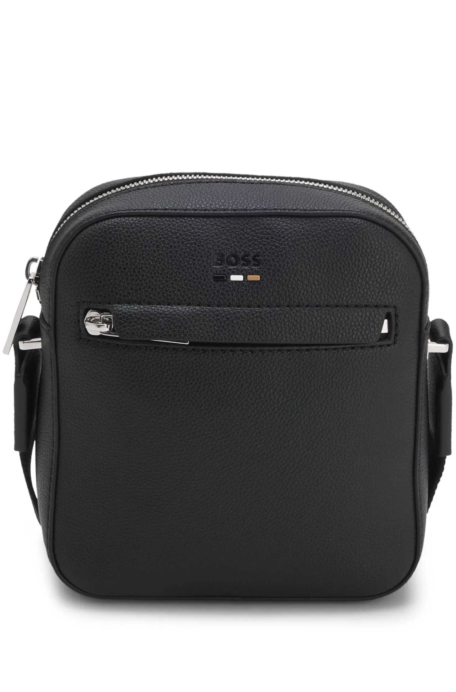 Reporter-Tasche aus genarbtem Kunstleder mit Signature-Stripe-Details