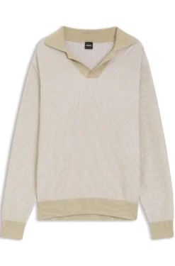 Rippstrick-Pullover aus Baumwoll-Mix mit Johnny-Kragen