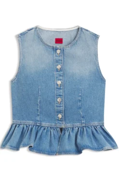 Ärmellose Regular-Fit Bluse aus Denim mit Schößchen