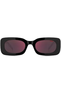 Rot-schwarze Acetat-Sonnenbrille mit abnehmbarem Slogan-Riemen