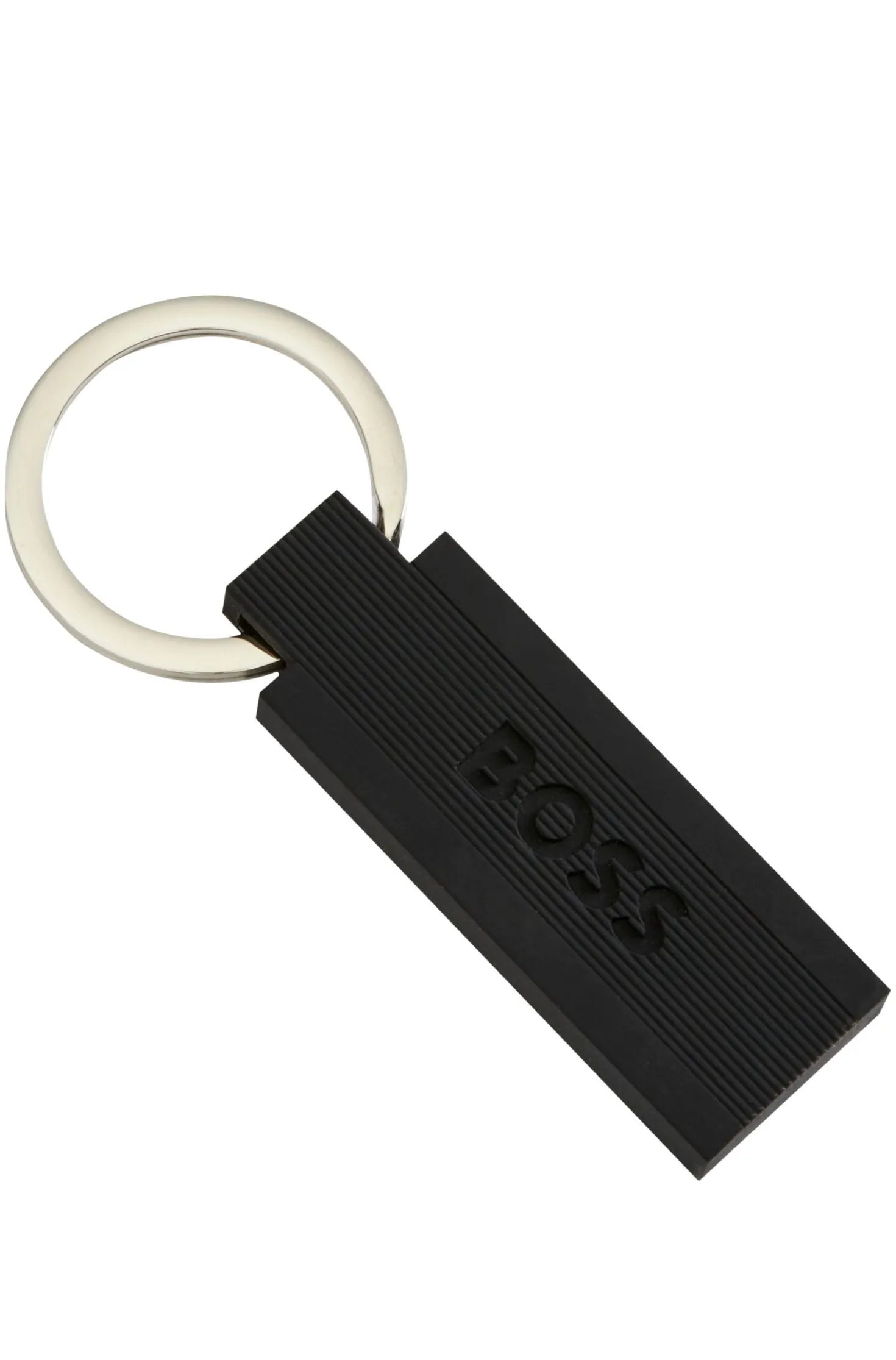 Schlüsselanhänger aus schwarzem Silikon und Messing mit Logo