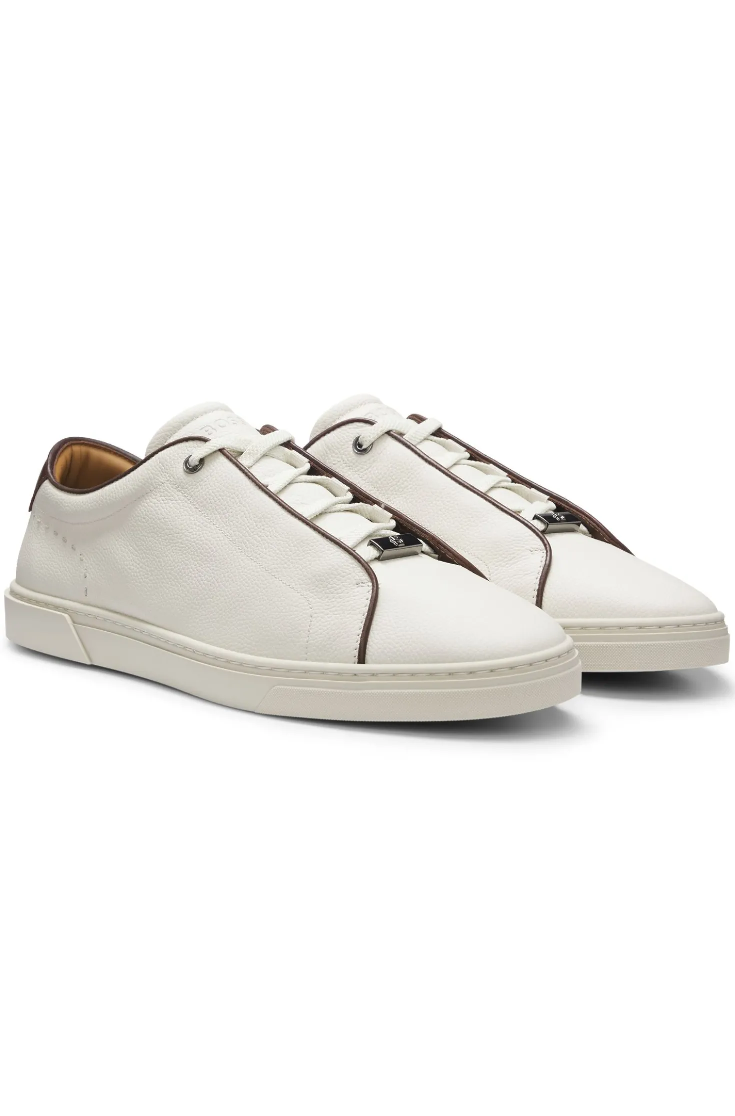 Schnür-Sneakers aus genarbtem italienischem Leder