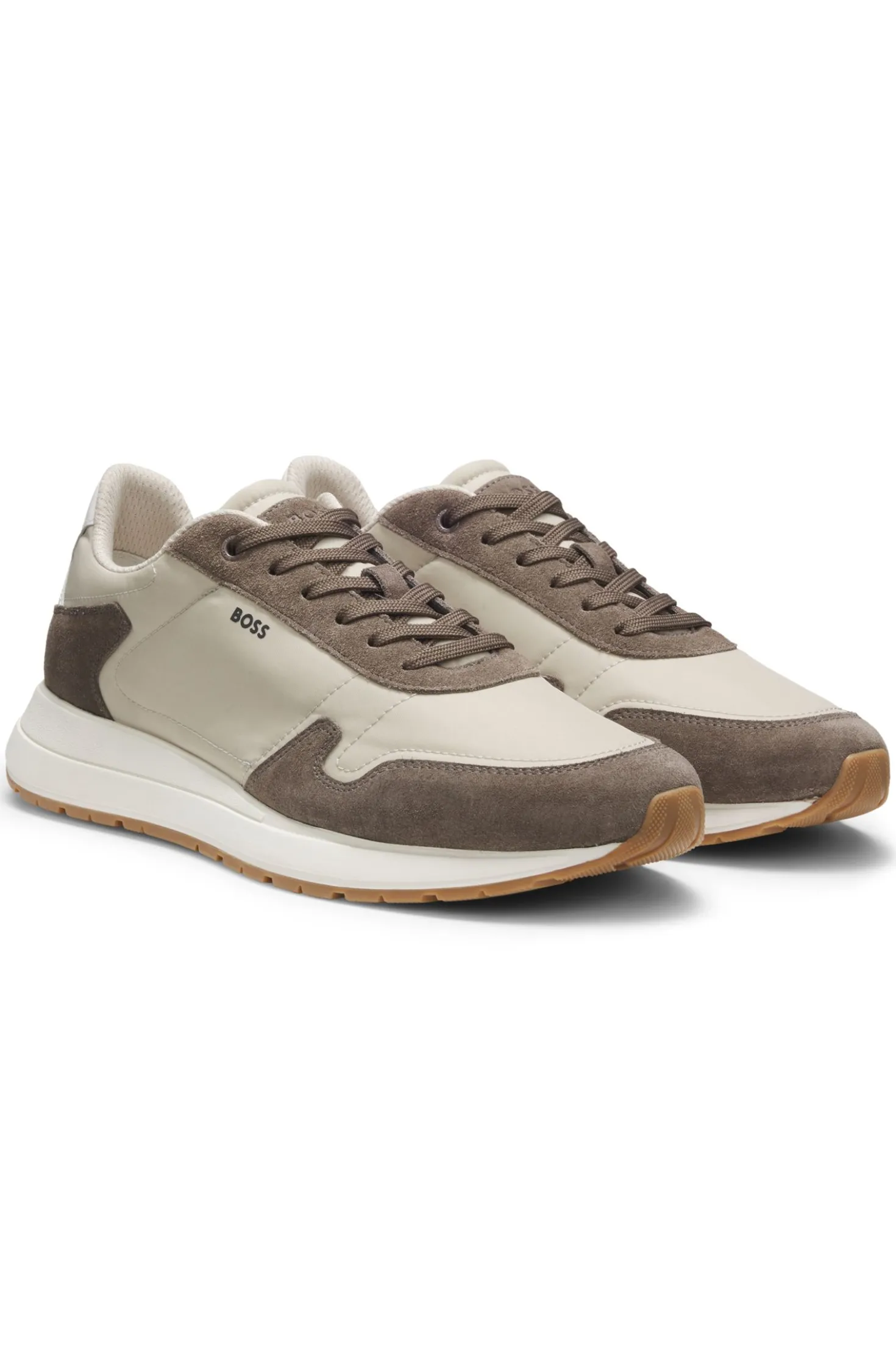 Schnür-Sneakers aus leichtem Gewebe mit Veloursleder-Details