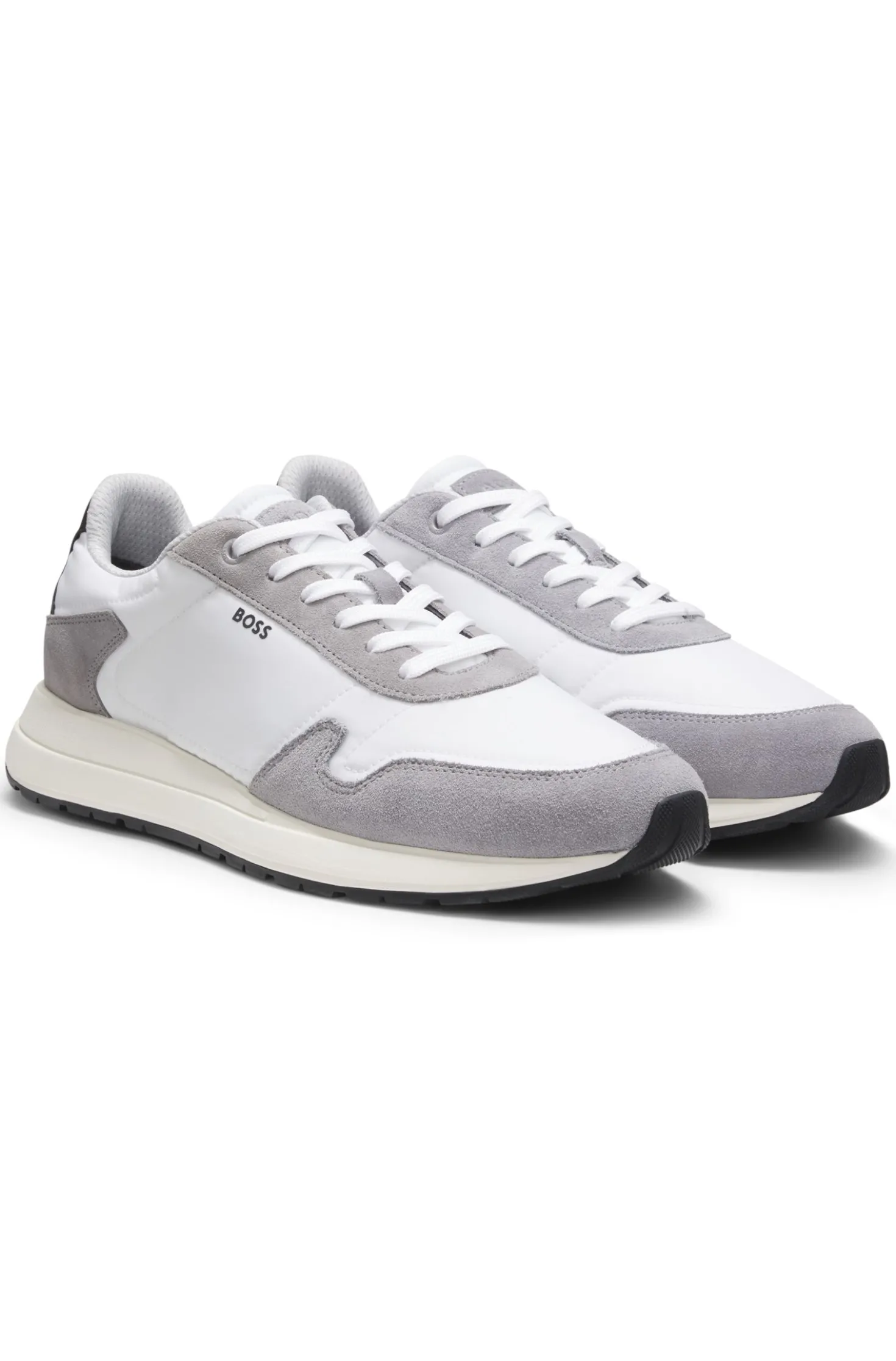 Schnür-Sneakers aus leichtem Gewebe mit Veloursleder-Details
