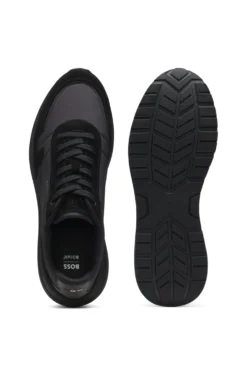 Schnür-Sneakers aus leichtem Gewebe mit Veloursleder-Details