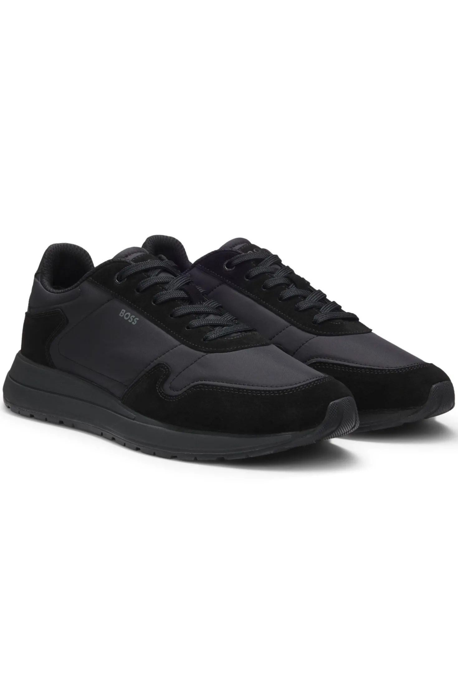 Schnür-Sneakers aus leichtem Gewebe mit Veloursleder-Details