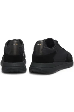Schnür-Sneakers aus leichtem Gewebe mit Veloursleder-Details