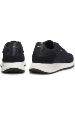 Schnür-Sneakers aus leichtem Gewebe mit Veloursleder-Details