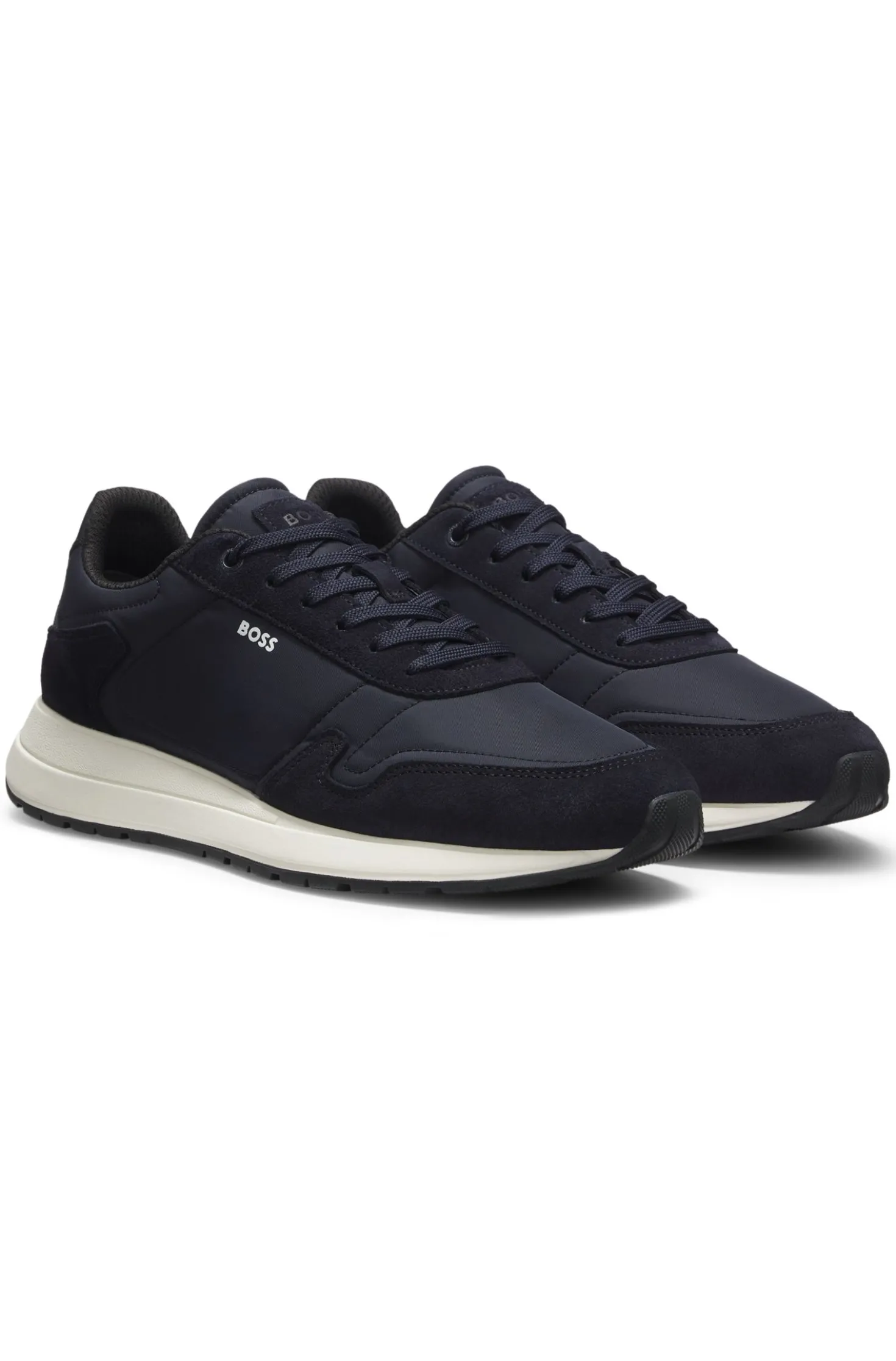Schnür-Sneakers aus leichtem Gewebe mit Veloursleder-Details