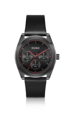 Schwarze beschichtete Uhr mit tonalem Lederarmband
