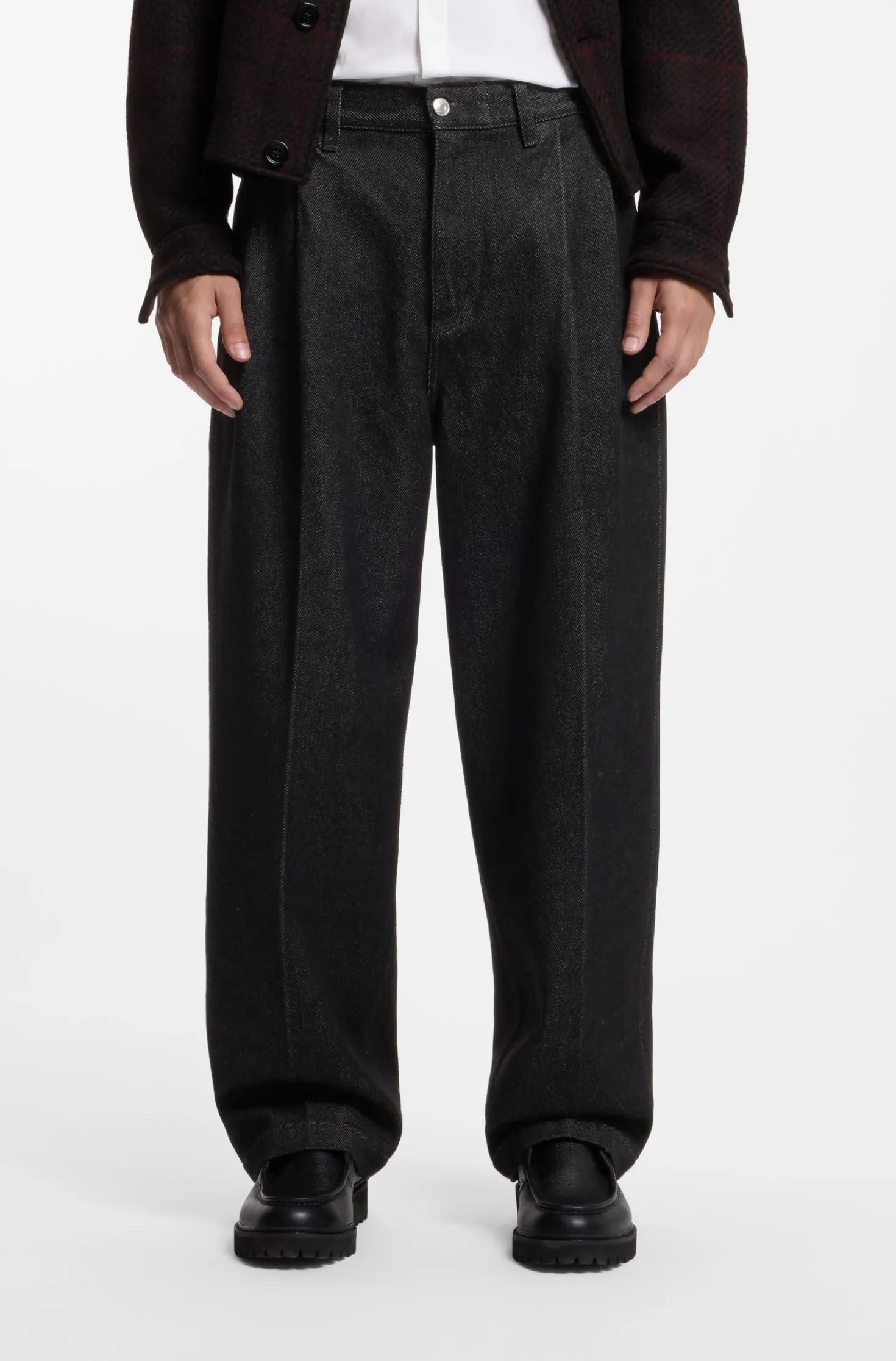 Schwarze Relaxed-Fit Jeans aus schwerem Denim