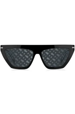 Schwarze Sonnenbrille aus Acetat mit Monogramm-Muster auf den Gläsern