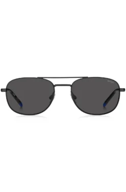 Schwarze Sonnenbrille mit blauen Details