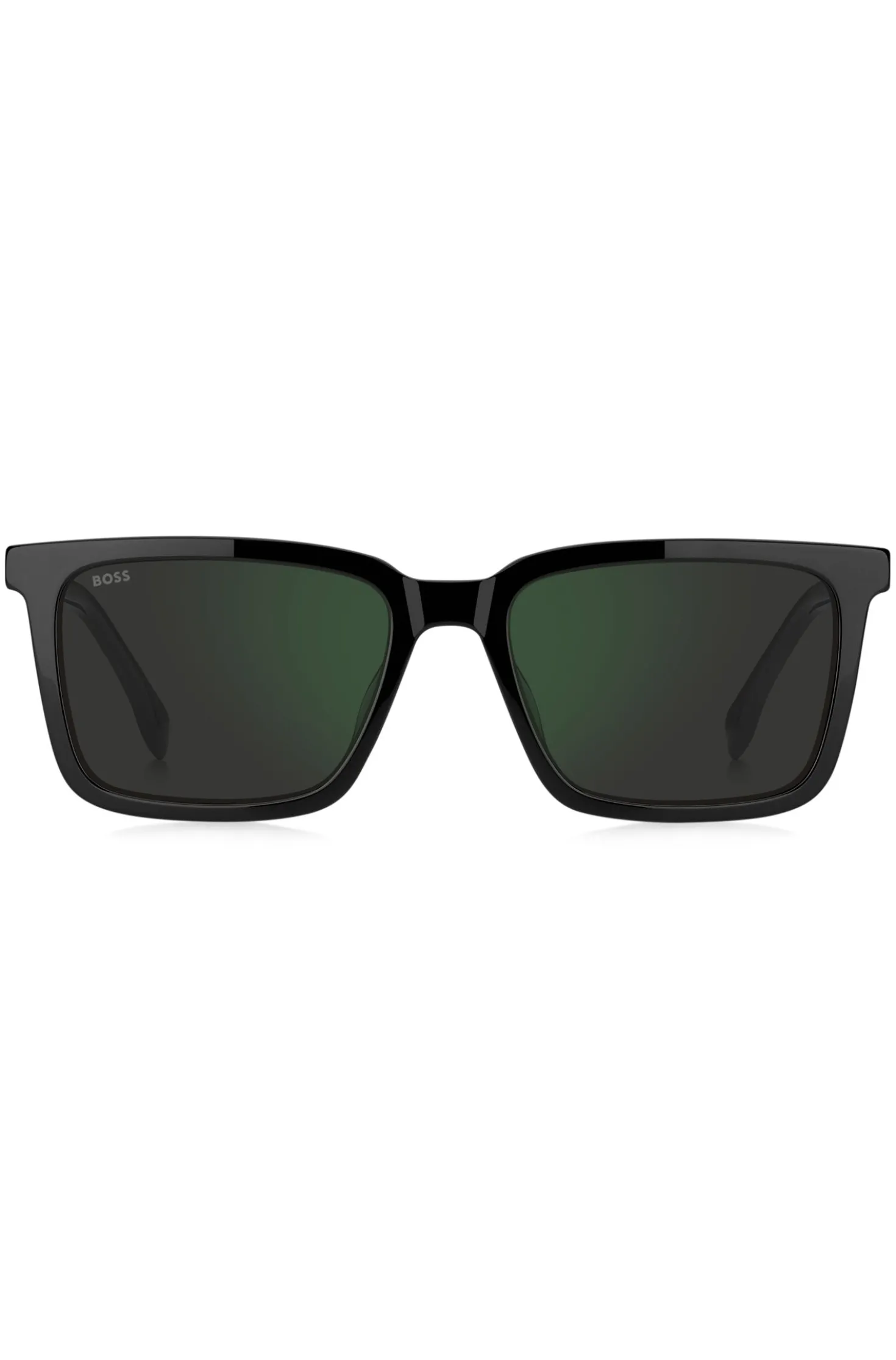 Schwarze Sonnenbrille mit gravierter Logo-Plakette